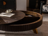 39.37" Retro Round Coffee Table with Storage Space, Suitable for Living Room and Office, Brown W757P379484