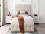 Upholstered Platform Bed with Classic Headboard and 4 Drawers, No Box Spring Needed, Linen Fabric, 20024177