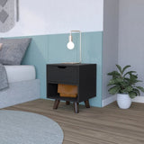 Modern Nightstand 19"H with Spacious Drawer, Open Storage Shelf and Chic Wooden Legs, Black B097132940