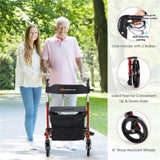 2-in-1 Red Rollator Walker & Wheelchair - 330 lbs Capacity, 8" PVC Wheels X-Shaped Structure 93513212
