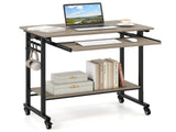 Gray Mobile Computer Desk with Keyboard Tray & Storage Shelf, 360&deg Lockable Casters for Home 68559774