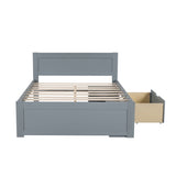 Full Size Platform Bed With Drawer And Two Shelves, Gray N709P214183E