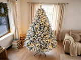 7.5 Foot Flocked Fir Christmas Tree Pre Lit Hinged Xmas Tree with LEDs Foldable Metal Base Green 51738926