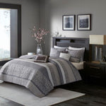 ZUN 6 Piece Reversible Jacquard Quilt Set with Throw Pillows Grey/Taupe Full/Queen B03597477