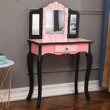 Three-Fold Mirror Single Drawer Arc Feet Children Dresser Red Leopard Print 96588246
