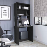 Computer Hutch Desk, Lower Shelf, Four Shelves, Black B097133217