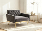 Gray Modern Tufted Velvet Accent Chair, Ergonomic Wide Seat Single Sofa Chair with Padded Armrests, 79130353