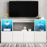 ON-TREND High Gloss TV Stand with LED Lights, Modern Sideboard with Large Storage Cabinet, Media N721P192849K