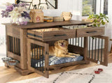 44.48" Large Dog Crate Furniture, Indoor Wooden Dog Kennel End Table with 2 Storage Drawers and 71193742