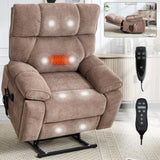 ZUN Brown Heat Massage Dual Motor Infinite Position Up to 350 LBS Large Electric Power Lift Recliners W1803P264024