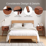 Wood Nightstand End Side Table with Drawer & Solid Wood Legs for Living Room, Bedroom 55985215