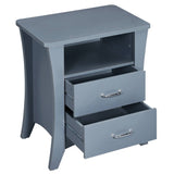 Grey Nightstand with 2 Drawers and Open Shelving B062P181339