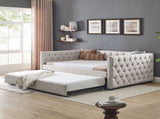 Daybed with Trundle Upholstered Tufted Sofa Bed, with Button and Copper Nail on Square Arms,Full 40537280