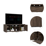 ZUN Brock Rectangle 2-Door TV Stand Dark Walnut B06280315