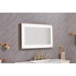 ZUN 36x24 Inch LED Front-lit Bathroom Mirror with Metal Frame, Wall Mounted Vanity Mirror with Smart 51109393