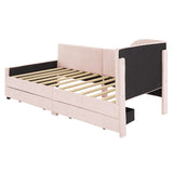 Twin Size L-Shaped Corduroy Daybed,Upholstered Bed Frame with 2 Storage Drawers,Pink N733P171470H