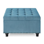 ZUN Large square storage ottoman with wooden legs, Upholstered button tufted coffee table with nail W2186P164303