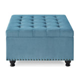 ZUN Large square storage ottoman with wooden legs, Upholstered button tufted coffee table with nail W2186P164303