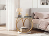 Modern 2-Tier Side Table with Tempered Glass Top & Faux Marble Base, Gold & White Round End Table 39598024