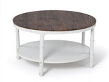 Round 2-Tier Wood Coffee Table, Dark Walnut Finish with Black Wood Grain, White Textured 27271682