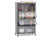 5-Tier Rolling Microwave Stand Flip Dust-Proof Doors 4 Casters with Brakes Kitchen Storage Rack Gray 84776425