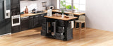 K&K 56 inch Kitchen Island with Rubber Wood Veneer Drop Leaf, Power Outlet, 4 Door Shelves, Embossed N707P266184B