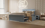 Full Size Platform Bed With Drawer And Two Shelves, Gray N709P214183E