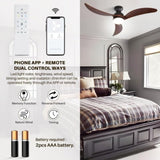 ZUN 52 Inch Modern Ceiling Fan With 3 Color Dimmable Solid Wood Blades Remote Control Reversible DC W934P152322