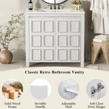 36 " Bathroom Vanity Organizer with Ceramic Sink, Set Bathroom Storage Cabinet,Antique White N729P255666K