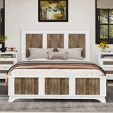 Farmhouse Wooden Platform Queen Size Bed, Modern Platform Bed with Wooden Strip Decoration, Plywood WF530906AAK