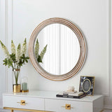 Rustic Round Wall Mirror, 23.62 Inches Wood Circle Mirror with Beads, Decorative Farmhouse Mirror W2295P246677