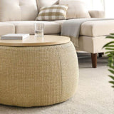 Round Storage Ottoman, 2 in 1 Function, Work as End table and Ottoman, Natural W48762888