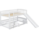 ZUN Bunk Bed with Slide,Twin Over Twin Low Bunk Bed with Fence and Ladder for Toddler Kids Teens White 50818946