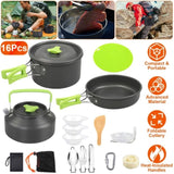 16Pcs Camping Cooking Ware Set Camping Stove Cookware Kit Aluminum Pot Pan Kettle Set with Bowls 99108399