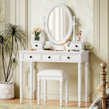 Vanity Desk with Adjustable Angle Mirror, Vintage Vanity Makeup Table and Cushioned Stool Set with N733P305139K