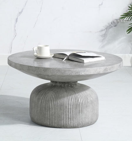 ZUN Weathered Grey Coffee Table with Round Top and Pedestal Base B062P209094