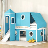 Twin Size Loft Bed with Slide Blue Tent and Tower - Blue WF532005AAC