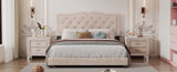 Queen Size Upholstered Bed Frame with Rivet Design, Modern Velvet Platform Bed with Tufted WF316750AAA