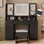 ZUN Large Vanity Table Set with LED Lighted Mirror and 2 DIY Pegboards, 5 Hooks, Vanity Desk with 06257770