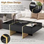 ZUN ON-TREND 47.2'' x 31.4''Minimalist High Gloss Coffee Table with 2 Drawers, Multi-Storage Rectangle N721P180693B