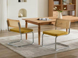 Mid Century Modern Dining Chairs Set of 2, Velvet Accent Chairs with Natural Cane Back & Stainless 97370969