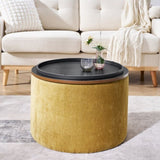 ZUN 2-Piece Set Round Chenille Storage Ottoman, Equipped with a Drum Shaped Small Stool, Storage Space, W487P179602