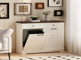 20 Gallon Tilt Out Trash Cabinet Freestanding Trash Bin Cabinet Wood Garbage Recycling Cabinet with W808P379486