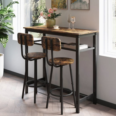 ZUN Bar table, equipped with 2 bar stools , with backrest and partition W57868883