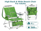 17 Inch Seat Height Beach Chair for Adults, Folding Portable Camping Chair with Headrest, Cup 47482847