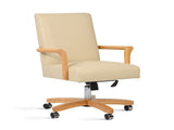 Dumont Modern Farmhouse High Back Executive Home Office Chair, Neutral Cream Beige Leather & Natural B2719P238268