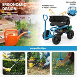 Garden Cart Height Adjustable Scooter with Swivel Seat & Tool Storage Blue 32801682
