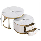 ZUN Modern 2 Pieces White Round Nesting Coffee Table with Drawers in 27.6'' 61260641