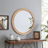 27.5 inches Round Wall Mirror for Bathroom Vanity, Wooden Farmhouse Circle Mirrors for Bedroom, W2295P339108