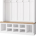 ZUN Farmhouse Wooden Style 78''H Modern Hall Tree Wide Storage Seating Bench, Entryway Shoe Cabinet 39952972